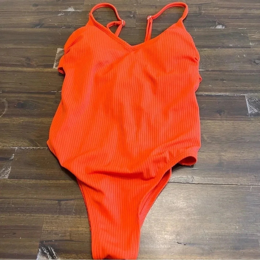 Xhiliration Orange One Piece Bikini Swimsuit Back Tie Small
